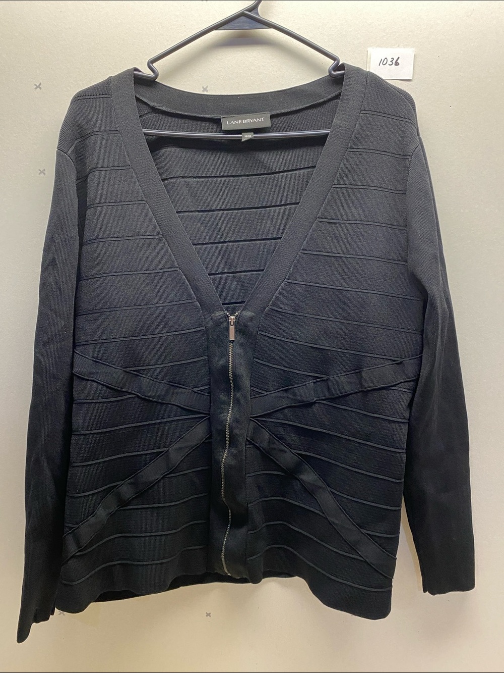 Lane Bryant Black Zip Cardigan with Textured Banding